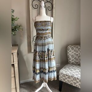 White House Black Market Blue and Yellow Midi Dress